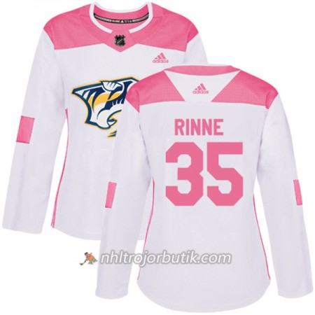 Dame Ishockey Nashville Predators Tröja Pekka Rinne 35 Adidas 2017-2018 Vit Rosa Fashion Authentic